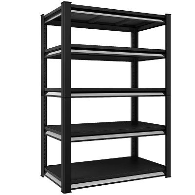 Black Metal Shelving Unit With Multiple Storage Tiers And Sturdy Frame 3d model