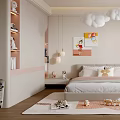 Kids Room Interior Design With Cloud Pendant Lights Bed Arched Wall Bookshelves And Stuffed Toys