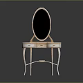Elegant White Dressing Table With Oval Mirror Drawers And Curved Leg Design