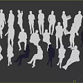 Group of Business People Standing and Sitting Together Against Gray Background