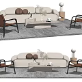 Quiet sofa tea table combination multi-person sofa leisure chair coffee table side table 3d model