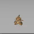 Orange Mech Warrior 3D Model With Large Cannon And Broken Mechanical Parts