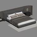 Modern Double Bed With Curved Headboard Gray Bedding Beige Pillows And Nightstands