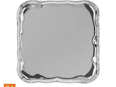Modern Square Wall Decor Mirror with Wavy Edges and Metal Frame Design 3d model