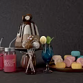 Assorted Desserts With Chocolate Lava Cake Lollipop Treats Colorful Pastries Red Drinks And Blue Cocktail