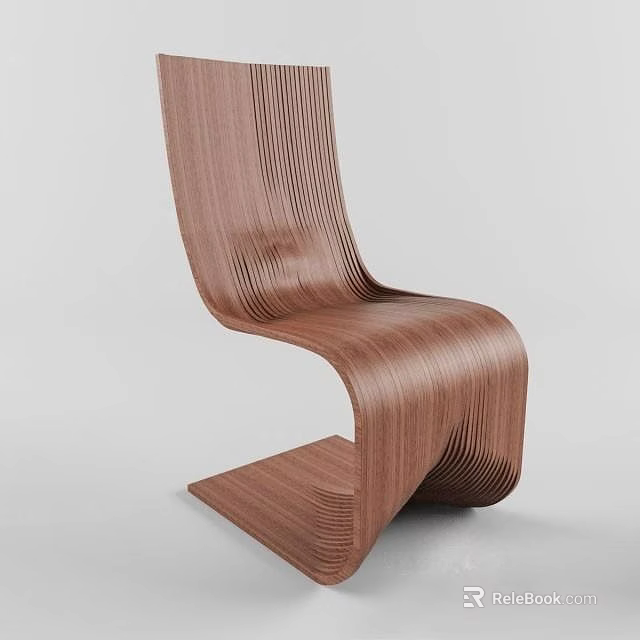 Modern Wooden Chair With Curved Lines And Layered Wooden Slats Design 3d model 