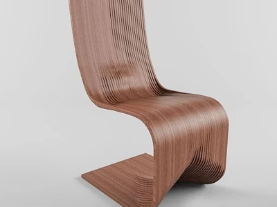 Modern Wooden Chair With Curved Lines And Layered Wooden Slats Design 3d model