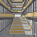Multi Level Building Atrium Interior With Glass Curtain Walls Green Plants And Staircase