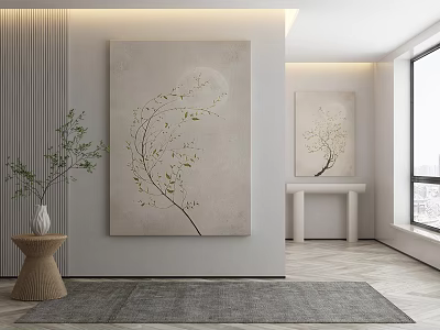Large Botanical Painting On Wall In Modern Interior With Smaller Botanical Art 3d model