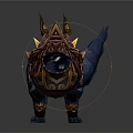 Fantasy Standing Purple Blue Fox With Ornate Golden Gear And Blue Gemstone
