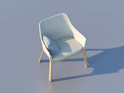 Light Gray Linen Leisure Chair With Wooden Legs And Soft Cushion Design 3d model
