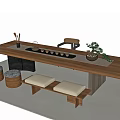 Tea Table and Chair Combination Stool Round Stool Tea Table Tea Set Ornaments 3d model
