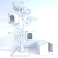 Multi Level Pet Tree House With Cozy Platforms And White Cube Cat Furniture