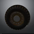 Car Tire With Rustic Metal Hub And Deep Tread Design For Vehicles