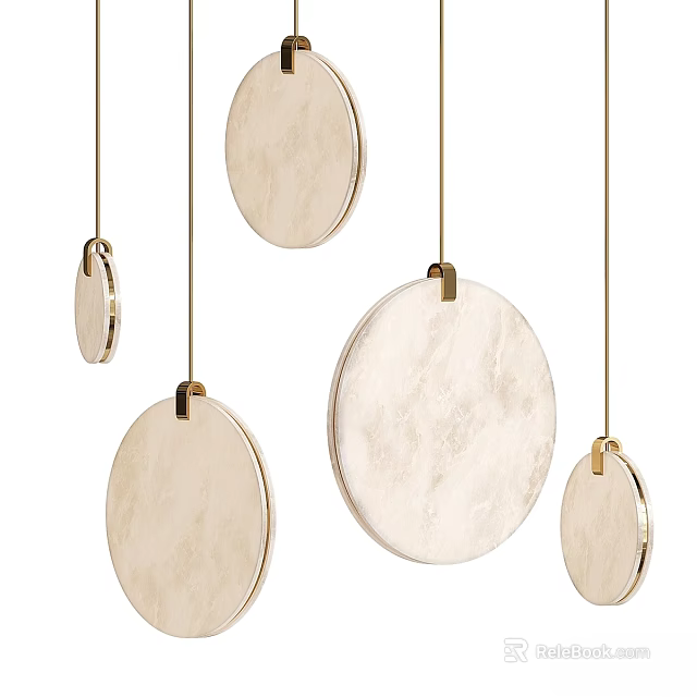 Modern Round Marble Chandeliers With Gold Metal Frames And Multiple Sizes Hanging 3d model
