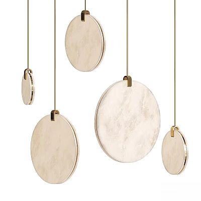 Modern Round Marble Chandeliers With Gold Metal Frames And Multiple Sizes Hanging 3d model