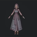 Stylized 3D Character Design In Hooded Purple Grey Dress With Decorative Patterns And Brown Shoes