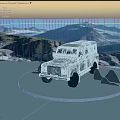Gray Off-Road Vehicle Showcased On Reflective Platform Against Snow-Capped Mountains And Rocks