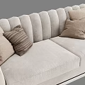 Modern Beige Two Seater Sofa With Tufted Back Pillows And Throw Blanket 3d model