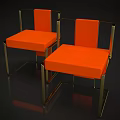 Two Modern Orange Upholstered Accent Chairs With Metal Frame And Backrest 3d model