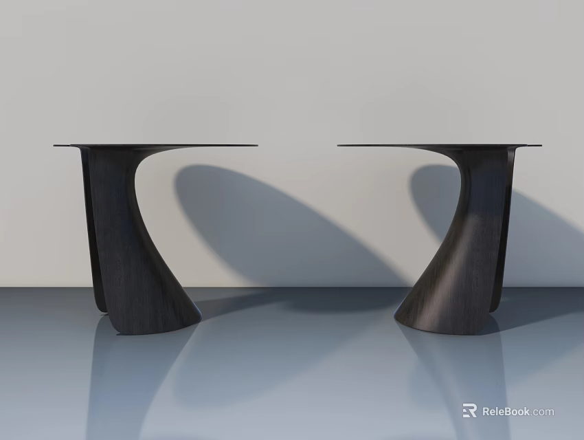 Modern Living Room Sofa And Coffee Table Set With Unique Curved Base And Sleek Tabletop 3d model 