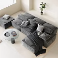Bean curd block combination sofa fabric multi-person sofa back-to-back combination sofa pillow glass coffee table carpet vase potted water cup tray books 3d model