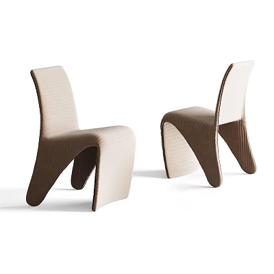 Modern Leisure Chairs With Curved Design And Beige Brown Fabric Upholstery 3d model