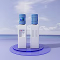 White Water Dispensers With Blue Water Bottles Displayed On Blue Circular Platform