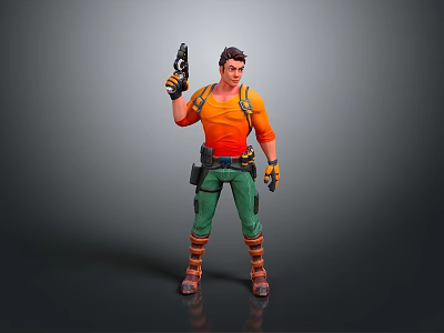 Game And Movie Character Wearing Orange Shirt Green Pants Holding Gun With Tool Belt 3d model