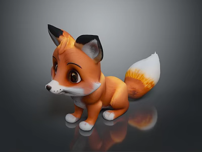 Cartoon Fox Game Movie Character With Brown White Fur Big Eyes Black Tipped Ears 3d model