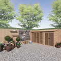 Courtyard Garden With Wooden Fence Flagstone Patio Trees And Potted Plants