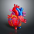 Anatomically Detailed 3D Rendered Human Heart Model With Colorful Vascular Structures