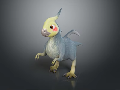3D Reptile Dinosaur Model With Yellow Head Red Eyes Gray Body Clawed Limbs Short Tail 3d model