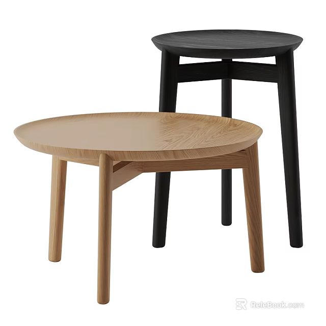 Light Colored Wooden Dressing Table With Round Top And Black Stool 3d model