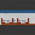 Retro Diner Interior Featuring Blue Border Red Counter Checkered Stools And Wall Posters
