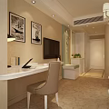 Elegant Hotel Room Interior With Large Bed Chandelier Curtained Window And Soft Carpet