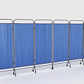 Blue Folding Room Screen With Six Panels Metal Frame And Wheels 3d model