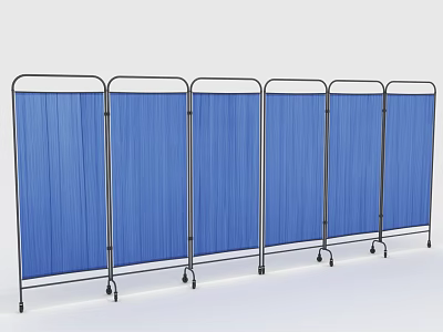 Blue Folding Room Screen With Six Panels Metal Frame And Wheels 3d model