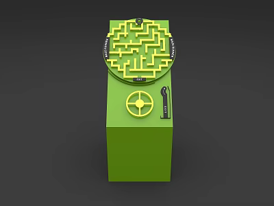 Interactive Zone Green Device With Circular Maze Yellow Knob And Black Handle 3d model
