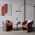 Modern Living Room Interior With Orange Armchairs Small Round Table Floor Lamp And Abstract Painting