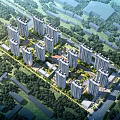 Modern High Rise Office Building Cluster With Green Trees And Aerial View