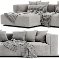Cozy Gray Sofa Displayed In Multiple Angles With Pillows And Blankets 3d model