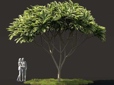 Lush Shrub With White And Green Foliage Brown Trunk Green Grass And Two People Figures 3d model