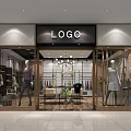 Modern Clothing Store Interior With Circular Ceiling Chandelier And Colored Clothes Racks
