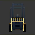 Yellow And Blue Industrial Forklift With Front Forks Cabin And Wheels