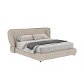 Modern Beige Upholstered Double Bed With White Sheets Pillows And Dark Blanket 3d model