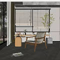 Modern Leisure Chair With Wooden Frame Light Cushion And Side Table By Window Blinds