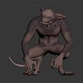 3D Rendered Mythical Creature Character With Large Ears Sharp Fangs Purple Skin And Crouching Posture