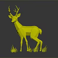 Low Poly Deer Standing On Green Grass With Simple Gray Background