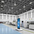 Industrial Workshop Interior With Machinery Equipment Large Screen Display And Ceiling Lights